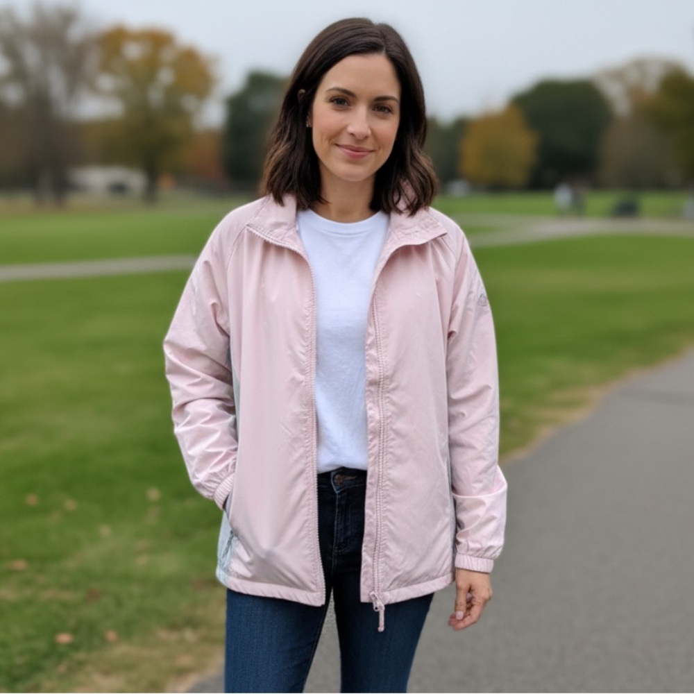 Forrester’s Golf Jacket Women’s Large Pink & Grey Windbreaker Full Zip Gorpcore